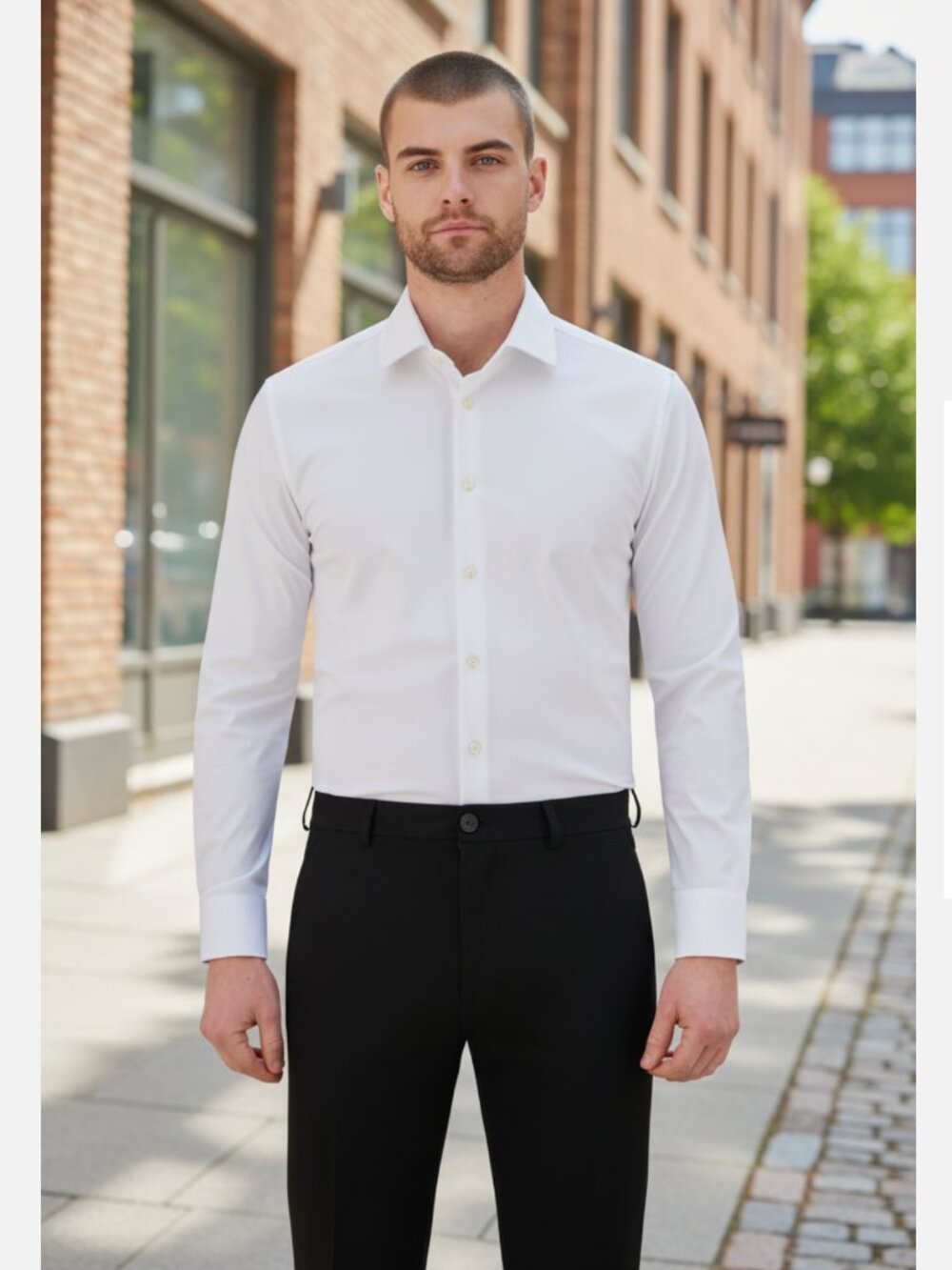 NWT  $98 Victor Emmanuel Modern Fit Solid White Tech Stretch Dress Shirt Large